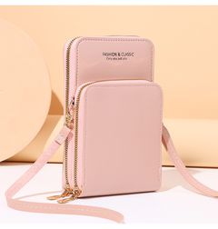Women's Wallets Solid Color Small Bags Messenger Bags Touch Screen Mini Phones Mid-Length All-match Coin Purses Shoulder Bags handbags Pink 17*11*5cm
