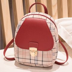 Fashion PU Women's Bags New Plaid Backpacks Handbags Shoulder Bags Diagonal Bags Small Backpacks Mobile Phone Bags for Girlfriends Red 21*16*6cm