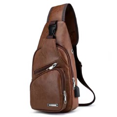 Popular Leisure Fashion One Shoulder Backpack USB Charging Chest Bag PU Men's Chest Bag Business Crossbody Bag