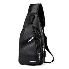 Popular Leisure Fashion One Shoulder Backpack USB Charging Chest Bag PU Men's Chest Bag Business Crossbody Bag