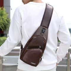 Popular Leisure Fashion One Shoulder Backpack USB Charging Chest Bag PU Men's Chest Bag Business Crossbody Bag