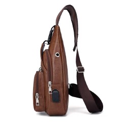 Popular Leisure Fashion One Shoulder Backpack USB Charging Chest Bag PU Men's Chest Bag Business Crossbody Bag