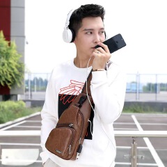 Popular Leisure Fashion One Shoulder Backpack USB Charging Chest Bag PU Men's Chest Bag Business Crossbody Bag