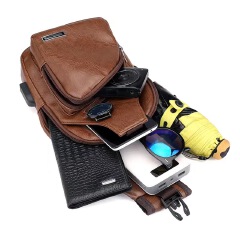 Popular Leisure Fashion One Shoulder Backpack USB Charging Chest Bag PU Men's Chest Bag Business Crossbody Bag