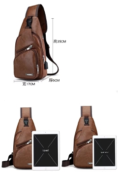 Popular Leisure Fashion One Shoulder Backpack USB Charging Chest Bag PU Men's Chest Bag Business Crossbody Bag