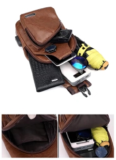 Popular Leisure Fashion One Shoulder Backpack USB Charging Chest Bag PU Men's Chest Bag Business Crossbody Bag