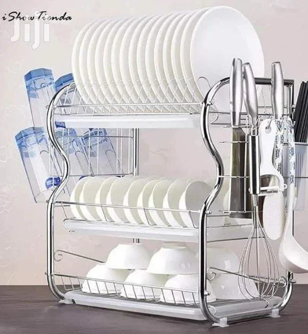3 Layer Stainless Steel Dish Drainer Drying Rack stainless steel 3 tier dish rack with knives and spoons holder and draining boards