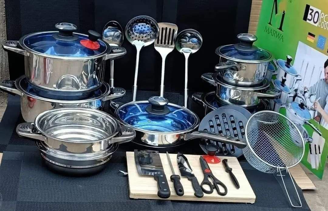 30 pcs original Marwa cookware set Heavy Duty Induction Cookware set of  Pots / sufurias  Set With Glass Lids