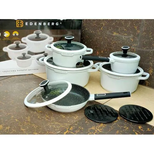 12-piece Luxury Edenberg Cookware Set of Forged Aluminum 12 Pcs Marble Coated white EDENBERG Cookware Set induction cookware set - White EB-5646