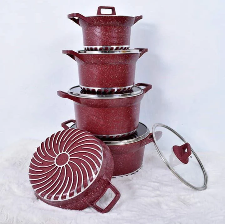 Bosch 10PCS Granite Non stick cookware set with Glass tampered lids Heavy Duty Cooking Pots