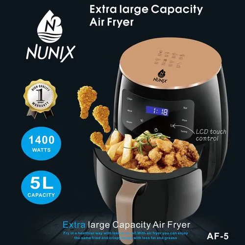 Nunix AF-5 Electric Air Fryer 5 Litres With LCD Touch Control Black 1400W for oil free cooking