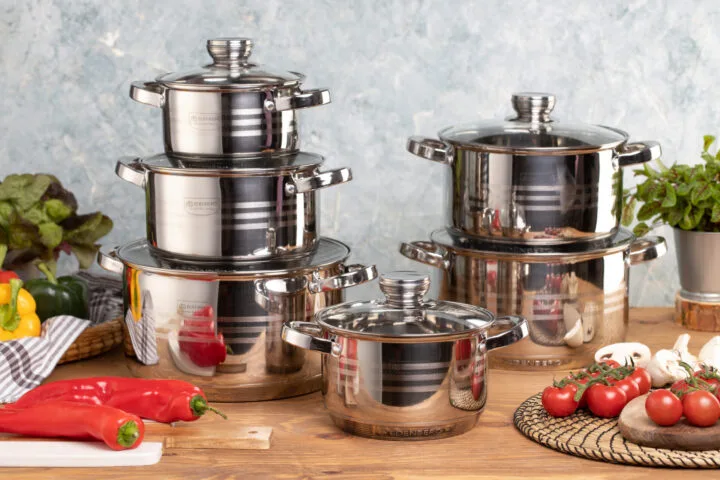 Edenberg cookware set heavy duty 12 pcs stainless steel Cookware set EB-4037 Calibrated for content measuring, induction friendly stainless steel bottom