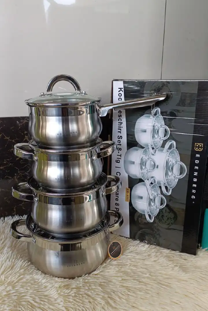 Edenberg heavy duty 8pcs stainless steel cookware set EB-3717 Calibrated for content measuring,induction friendly stainless steel bottom