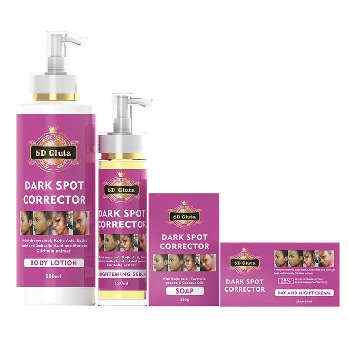 5D Gluta Dark Spot Corrector Serum+ Day And Night Cream +Lotion+ Soap.