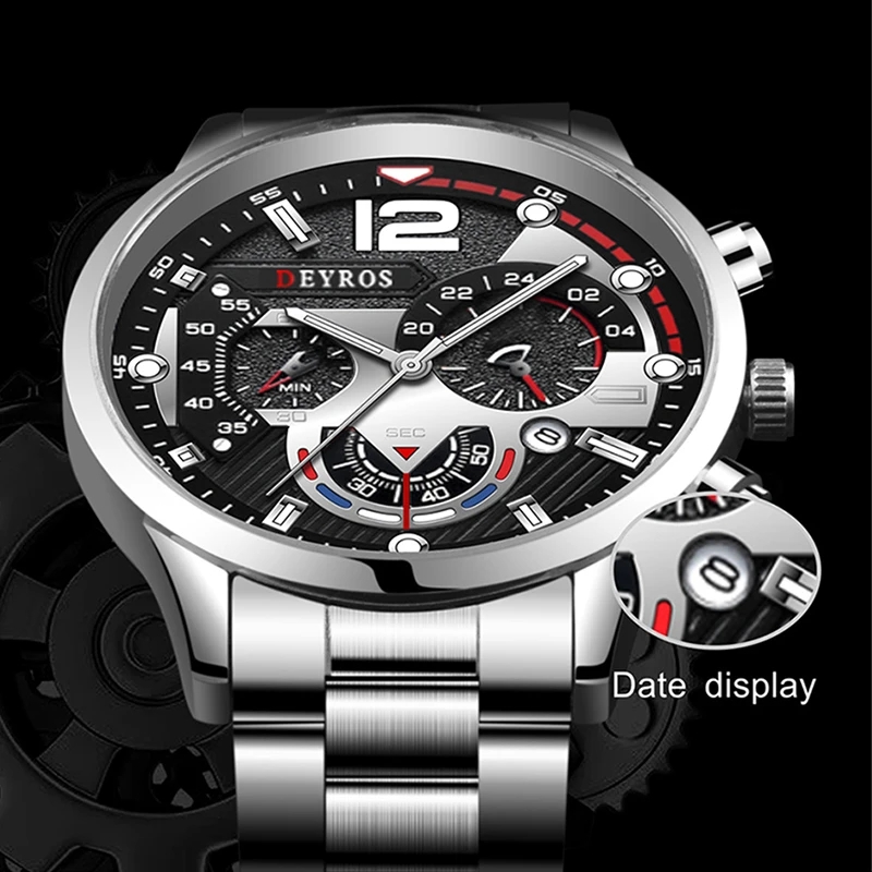 Fashion Men’s Stainless Steel Watches Luxury Quartz Wristwatch Calendar Luminous Clock Men Business Casual Watch