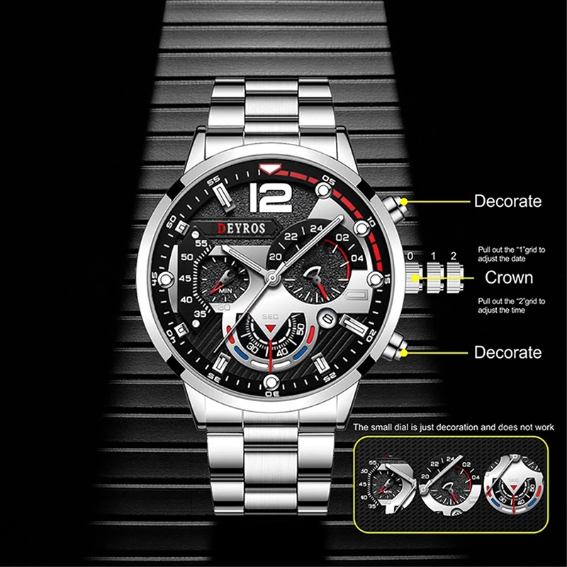 Fashion Men’s Stainless Steel Watches Luxury Quartz Wristwatch Calendar Luminous Clock Men Business Casual Watch