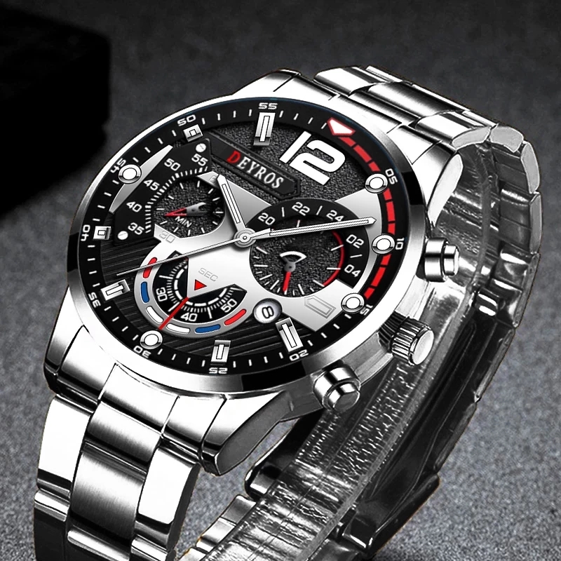 Fashion Men’s Stainless Steel Watches Luxury Quartz Wristwatch Calendar Luminous Clock Men Business Casual Watch