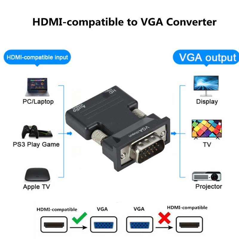 HDMI-compatible To VGA Converter With 3.5mm Audio Cable For PS4 PC Laptop TV Monitor Projector 1080P HD Female To VGA Male Adapt