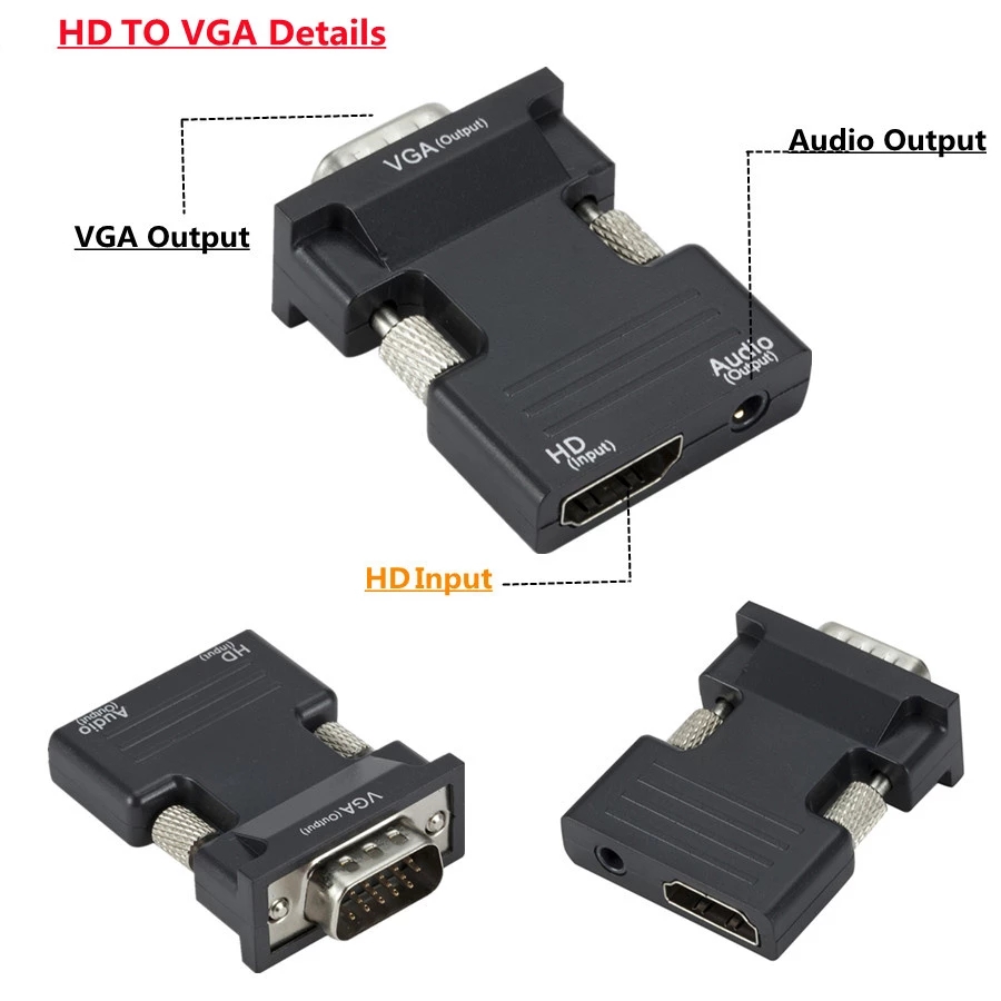 HDMI-compatible To VGA Converter With 3.5mm Audio Cable For PS4 PC Laptop TV Monitor Projector 1080P HD Female To VGA Male Adapt