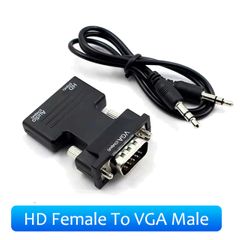 HDMI-compatible To VGA Converter With 3.5mm Audio Cable For PS4 PC Laptop TV Monitor Projector 1080P HD Female To VGA Male Adapt Black