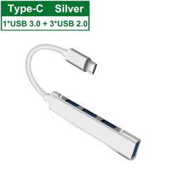 Type-c Extender Hub Hub Docking Station USB C One-to-Four Computer Splitter USB 3.0 Type C 3.1 Silver as picture