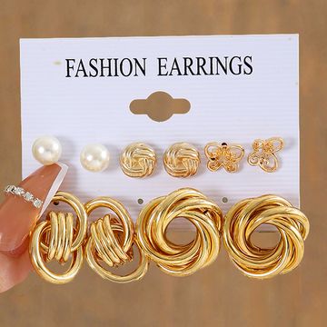 Vintage Pearl Earrings Set Metal Gold Color Dangle Earrings Heart ...