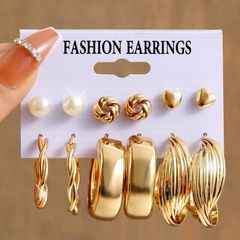 Vintage Pearl Earrings Set Metal Gold Color Dangle Earrings Heart Butterfly Hoop Earrings Geometric Fashion Jewelry Trendy 1