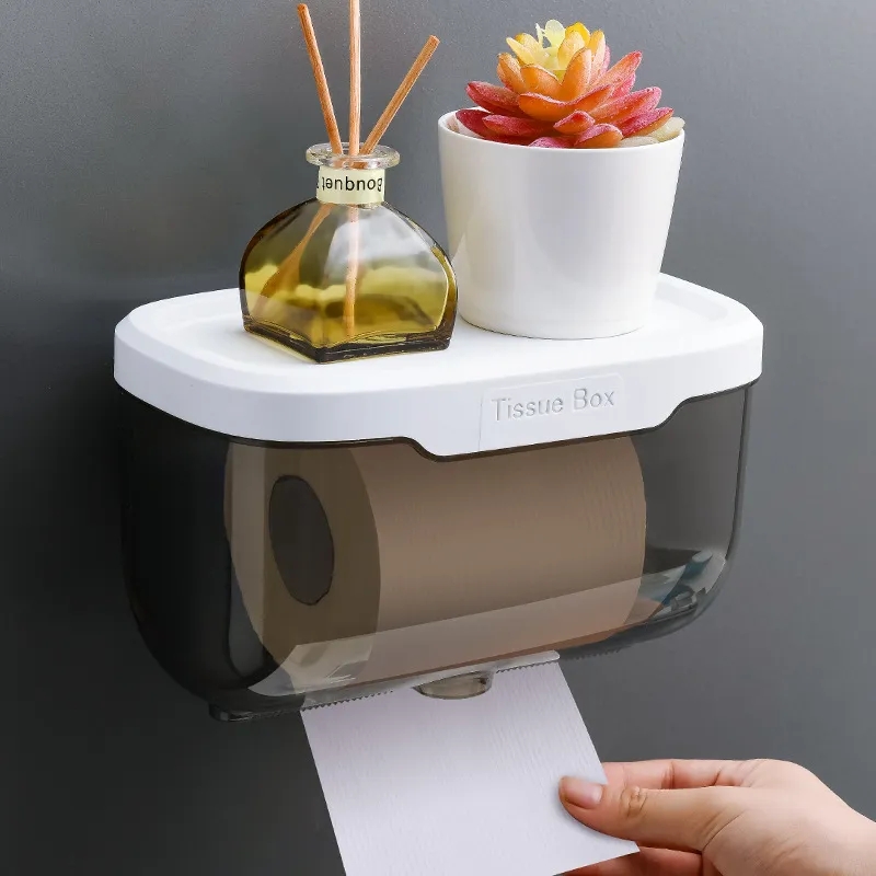 Wall Mounted Toilet Paper Holder Waterproof Tray Roll Tube For Toilet Mobile Phone Storage Shelf Tray Tissue Shelf Bathroom Box