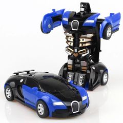 Deformation Vehicle Collision Impact One-Button Inertial Bugatti Veyron Toy Car Robot Kid Child Gift Blue