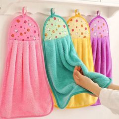 3pcs /set  Absorbent Cloth Cleaning Cloth Coral Velvet Bathroom Supplies Soft Hand Towel Absorbent Cloth Dishcloths Hanging Cloth 3pcs (purple+ green +pink) 28X 40cm