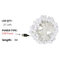 USB Power LED Ball Garland Lights Fairy String Waterproof Outdoor Lamp Christmas Holiday Wedding Party Lights Decoration warm white 3 M 20 lamp usb