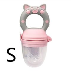 Baby Food Feeding Spoon Juice Extractor Pacifier cup Molars Baby feeding bottle Silicone Gum Fruit Vegetable Bite Eat Auxiliary gray-pink S