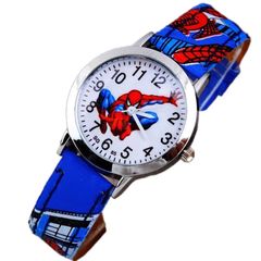 Children's Cartoon Watch Spiderman Leather Strap Quartz Watch Best Child Wristwatch Waterproof Men Watches Boy Gift Blue