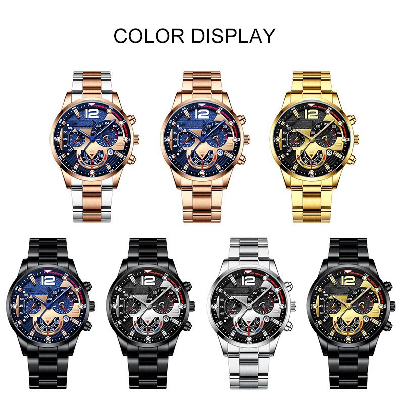 Fashion Men’s Stainless Steel Watches Luxury Quartz Wristwatch Calendar Luminous Clock Men Business Casual Watch