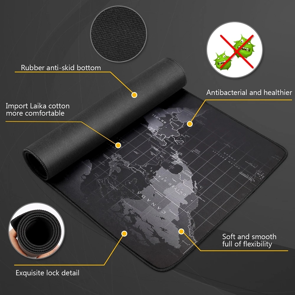 Mouse Pad Large 800x300x2mm Map With Durable Stitched Edges Non Slip Rubber Base Keyboard Mat for Home Office Gaming Work