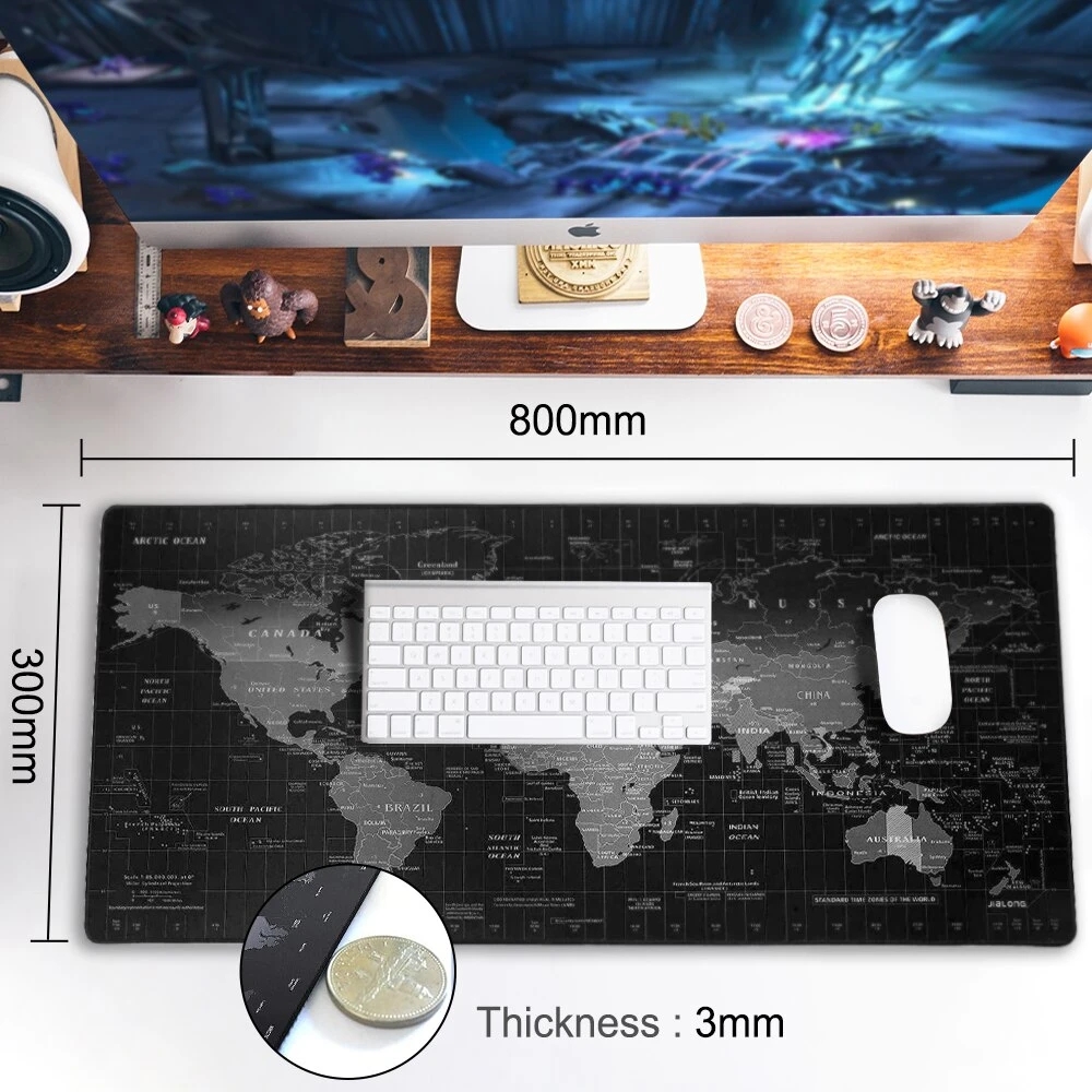 Mouse Pad Large 800x300x2mm Map With Durable Stitched Edges Non Slip Rubber Base Keyboard Mat for Home Office Gaming Work