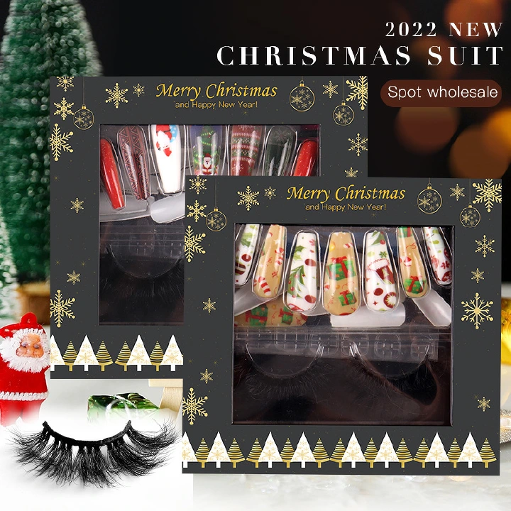 Christmas new mink fur nail art piece suit black exquisite packaging false eyelash natural long eyelashes