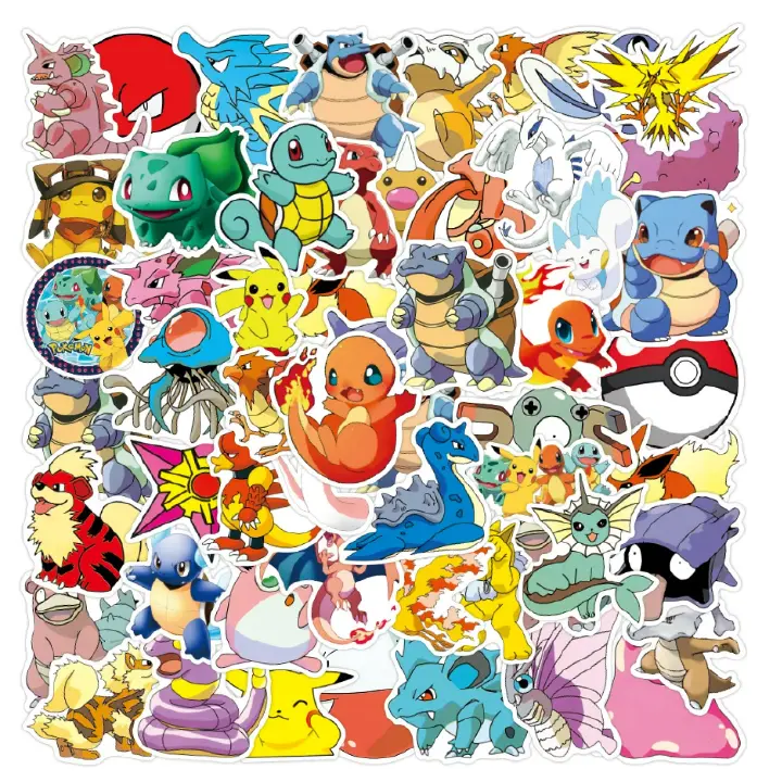 50pcs Kawaii Pokemon Anime Stickers Pikachu Stickers Laptop Suitcase Skateboard Guitar Phone Cartoon Stickers Kid Gift Toys