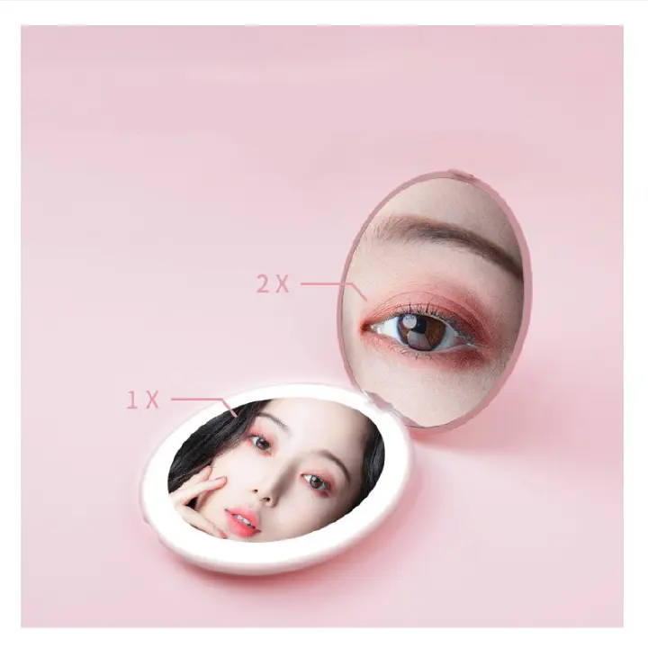 LED vanity mirror with light portable mirror pocket folding storage mirror Amazon double-sided 2X magnifying glass wholesale