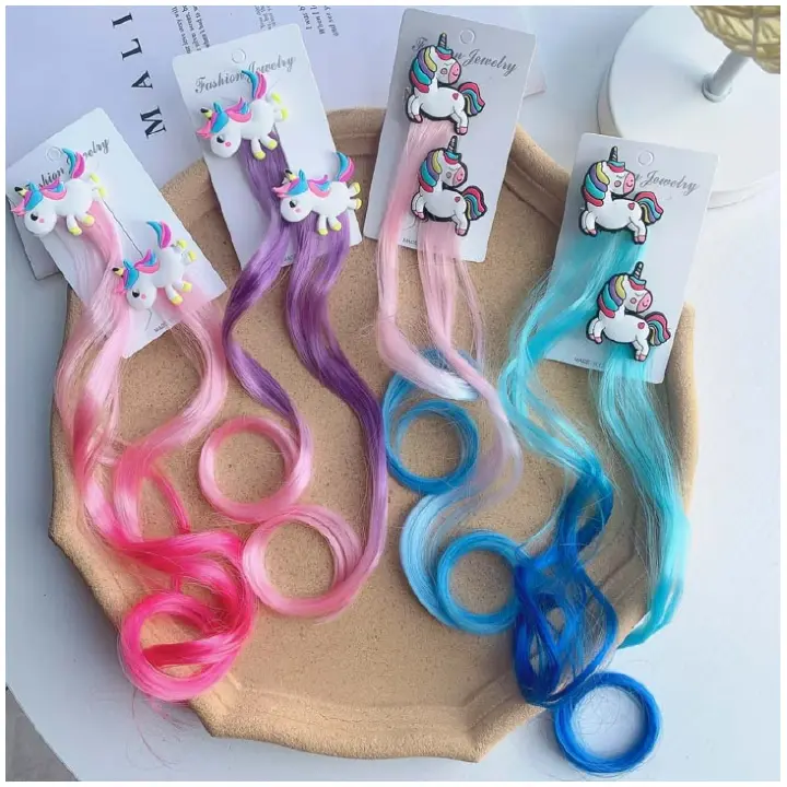 Children Unicorn Colorful Wig Hairpins Hair Accessories Kids Girls Hairclip Fake Hair Twist Braid Headdress Hair Clips Barrettes