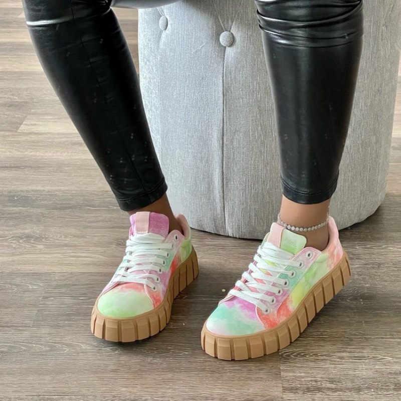 Women's Shoes Thick Sole Lace Up Casual Flat Shoes Women's Shoes Trendy Fashion Spring Shoes Female Platform Sneakers-MULTI Womens Ladies Casual Fashion Sneakers