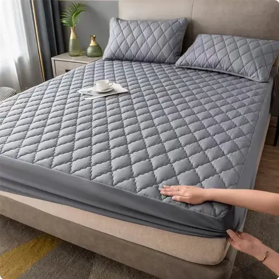 Cotton Soft Fitted Sheet with Elastic Band Solid Color Anti-Slip Mattress Cover for Single Double King Queen Bed,100% Waterproof