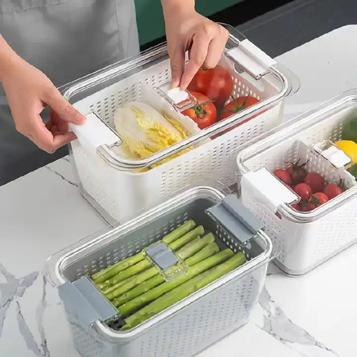 Luxear Fresh Food Storage Containers,Fridge Storage Container 4.5 L Keep Fresh Produce Saver BPA Free With Vents, Vegetable Containers For Fruit Salad in Refrigerator,for Kitchen  And Dining