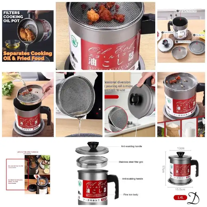 Metallic 1.7L oil sieve can LARGE CAPACITY, MULTI-FUNCTION: the maximum capacity is 1.7L. Filter oil, store oil, use oil, multi-purpose, one pot meets the daily needs of the family.             .