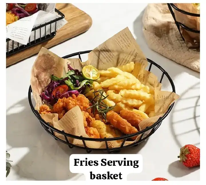 Fries Basket,french fries strainer/ holder for serving Heavy Duty Polished Stainless Steel Frame for Home /restaurant Use (Round 20cm) Kitchen                                                         .