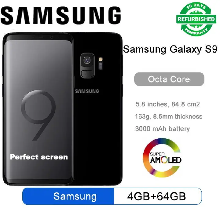 Refurbished Samsung Galaxy S9 Smart Phone 4+64GB 3000mAh 5.8" 8MP+12MP Fingerprint unlock phone Dual SIM 4G phone Refurbished Phone SmartPhones Mobile Phones 64GB phone Samsung phone smartphone