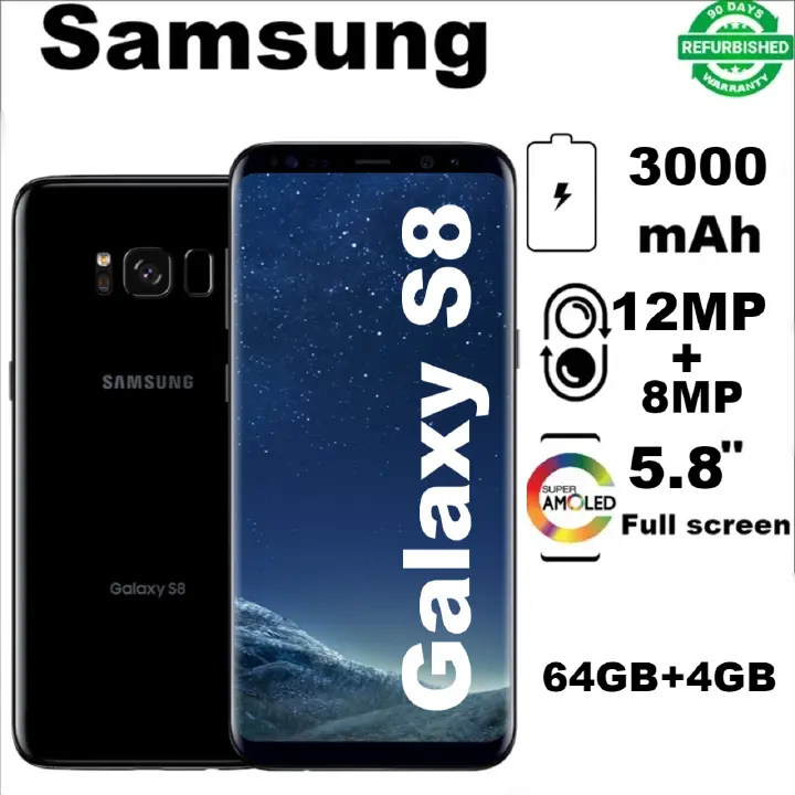 Refurbished Samsung Galaxy S8 4+64GB 3000mAh 5.8" 8MP+12MP 4G Android single SIM Smartphone With NFC IP68 Waterproof google Smart Phones Big Batter