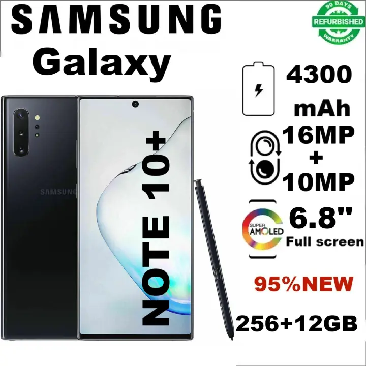 Refurbished Samsung Galaxy NOTE10+ NOTE10Plus 256+12GB 4300mAh 6.8"16MP+10MP 2G/3G/4G/ LTE Android single SIM Smartphones Waterproof google Big Batter mpesa my phones best phones number safaricom phon