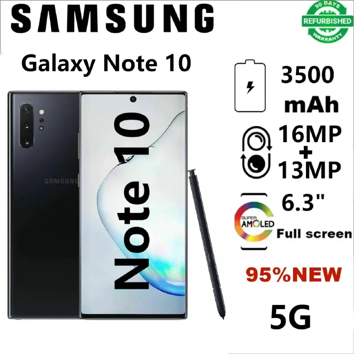 Refurbished Samsung Galaxy Note 10 5G 256+8GB  6.3" 2G/3G/4G/5G LTE 16MP + 12MP Single SIM 3500mAh Android Smartphones Waterproof Google Smart Phones