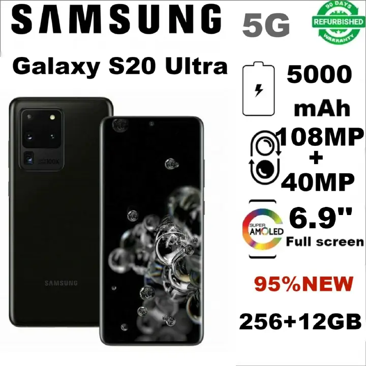 Refurbished Samsung Galaxy S20Ultra 5G 256+12GB 5000mAh 6.9" 108MP+40MP 2G/3G/4G/5G LTE Android single SIM Smartphones Waterproof google Big Batter mpesa my phones best phones number safaricom phones